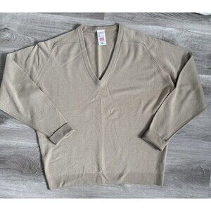 St. Michael Sweater Large Tan Brown 100% Lambswool V-Neck Vintage England